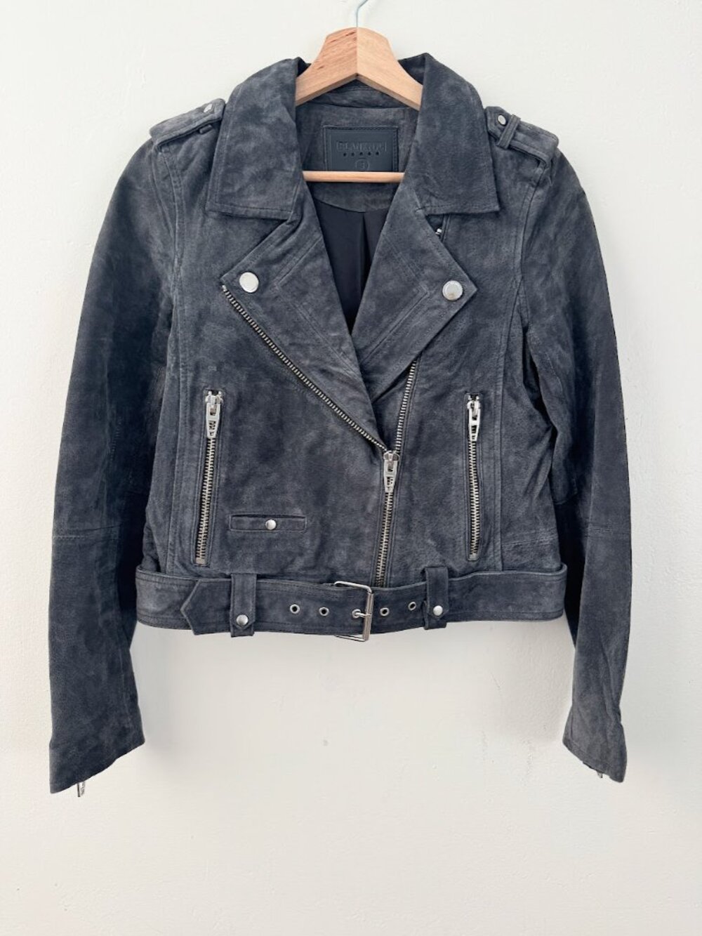 BLANKNYC Gray Suede Moto Jacket Size S Belted Biker - Picture 2 of 8